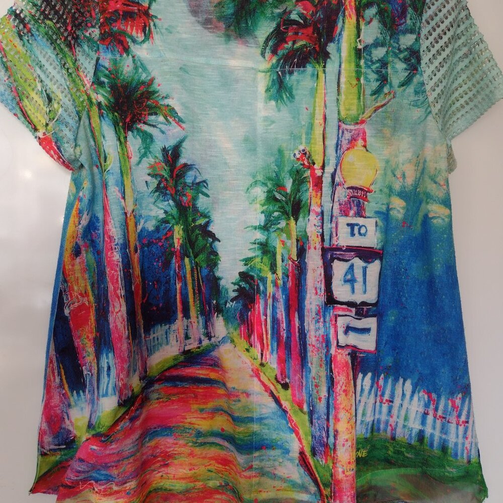 LEOMA LOVEGROVE Women’s Multicolor US 41 McGregor Blvd Ft Myers Motif Top - Picture 4 of 7